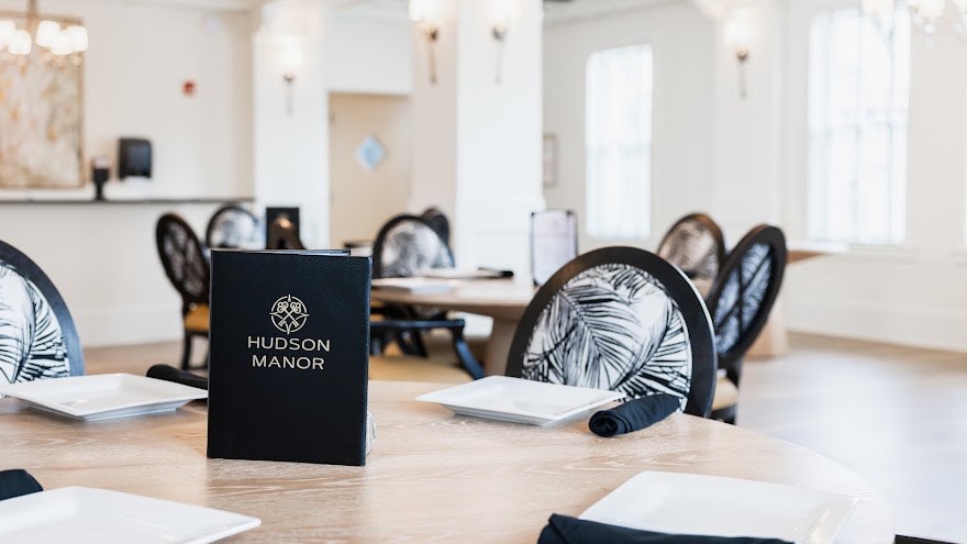 Community dining room set for service